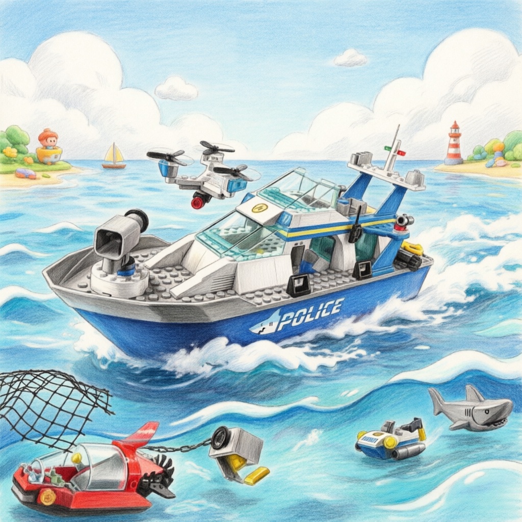 Lego Set Creator - City-Serie Bausteine: Polizei-Patrouillenboot für Meeresaktionen, passend