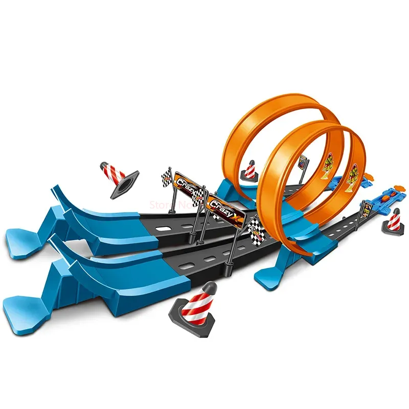 Hot Wheels Car Track Sets - Heißer Stunt-Speed-Car-Rennstrecken-Bausatz: DIY-Katapult-Schienen-Set für Wettkampf-PK-Spielzeugautos –