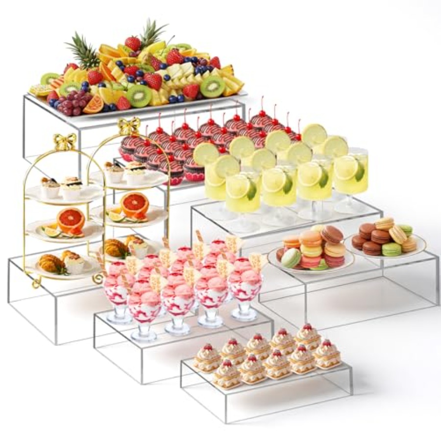 Display Risers Set - 7-teiliges Extra Großes Buffet-Ständer-Set mit Acryl-Präsentationsbox