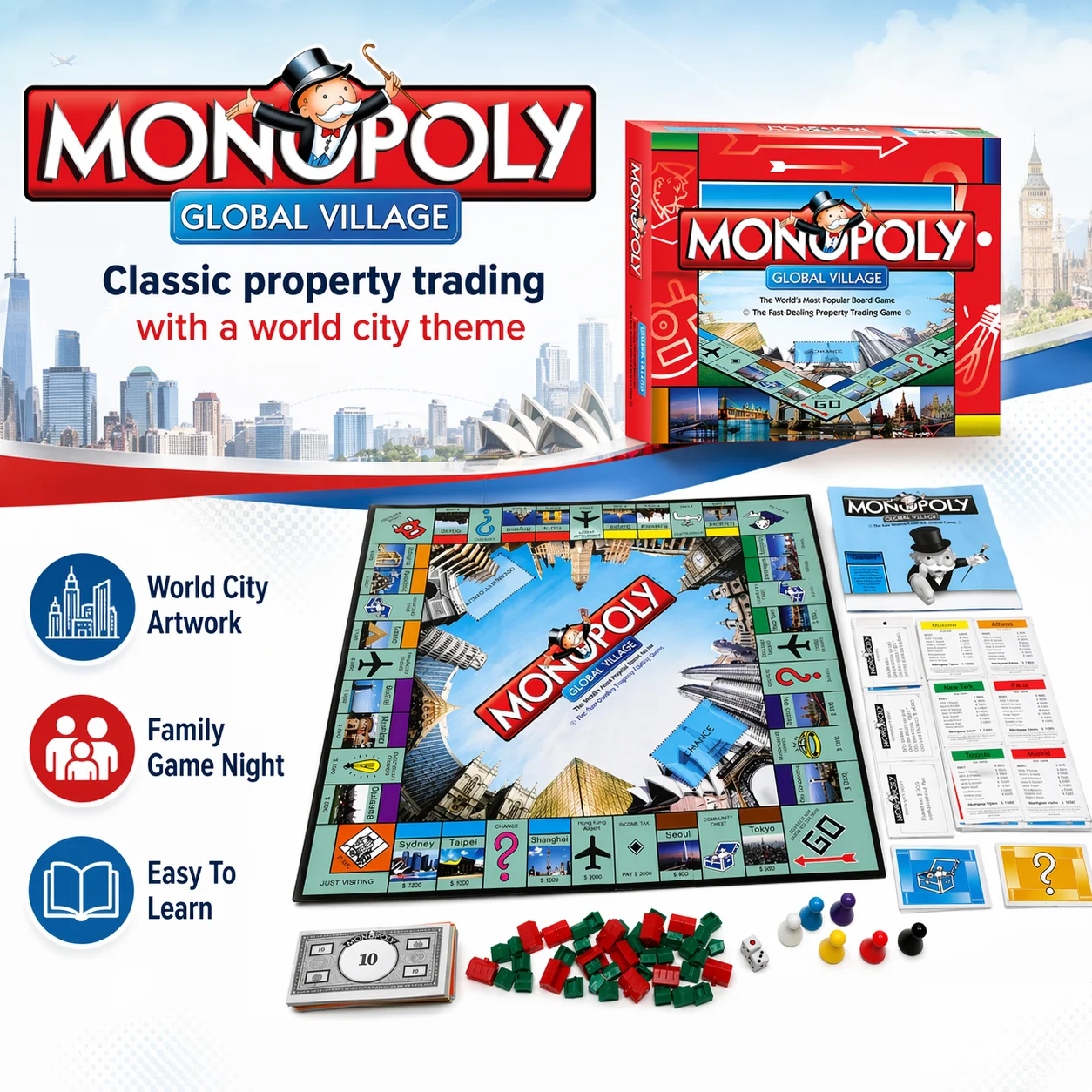 Premium MONOPOLY GLOBAL VILLAG – Hasbro Game Monopoly Bewertung und Preis